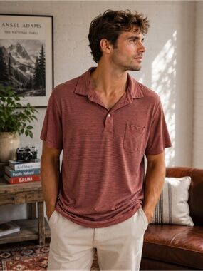 Faherty Feeder Stripe Polo Sunrise Red Navy XXL